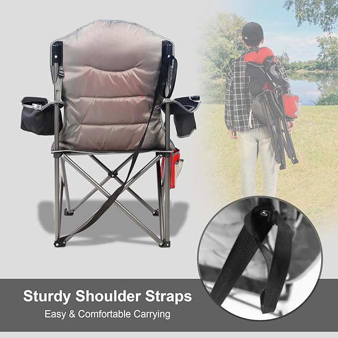 Northroad Oversized Camping Chair Full Padded Outdoor Folding Chair Support 350 LBS Heavy Duty Lawn Chair w/Cup Holder Cooler Bag Shoulder Straps for Adult-Blue