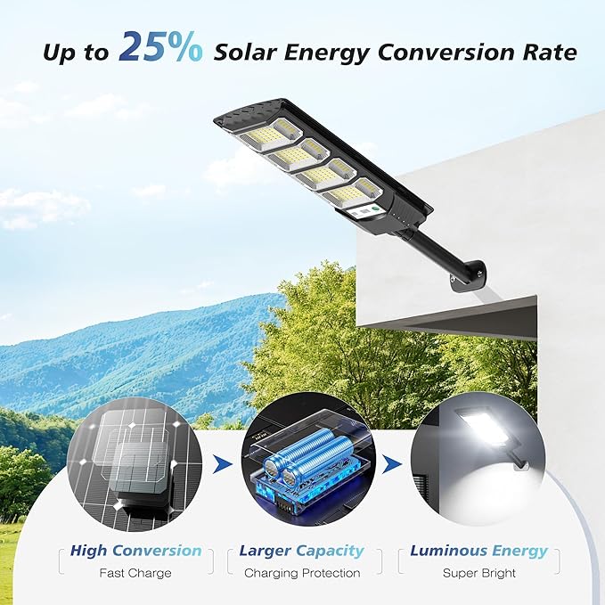 Solar Lights Outdoor Waterproof 320° Wide Angle Solar Street Light 6500K Solar Flood Lights Outdoor Motion Sensor with Remote Solar Security Lights for Yard 4-Pack