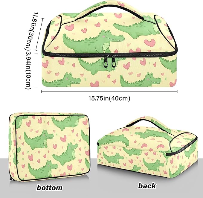 Casserole Carrier Adorable Pattern Cute CrocodileInsulated Casserole Carrier for Hot or Cold Food Thermal Lunch Tote for Potluck Parties Picnic Beach Fits 9 x 13 Inches Baking Dish