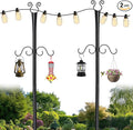 2 Pack Outdoor Patio Light Poles for String Lights 10Ft Heavy Duty Metal String Light Poles with Shepherds Hooks for Hanging Plant &amp Bird Feeder Deck Pole for Outdoor Strings Lights