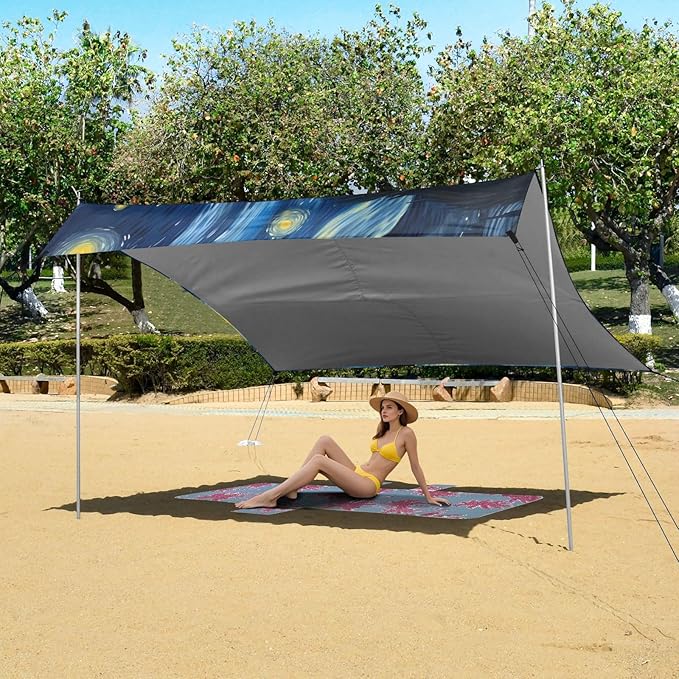 Starry NightCamping Sun Shelters 9.2 x 10.5 FT Beach Canopy Tent Sun Shade with Carrying Bag for Camping Trips Fishing Backyard Fun or Picnics 21341605
