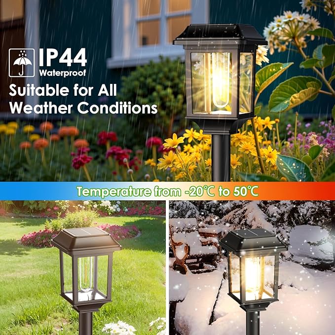 Mancra Solar Outdoor Lights Waterproof 8 Pack Metal Glass Solar Pathway Lights Outdoor Lighting Garden Decor for Landscape Path Yard Patio Driveway (Warm White)