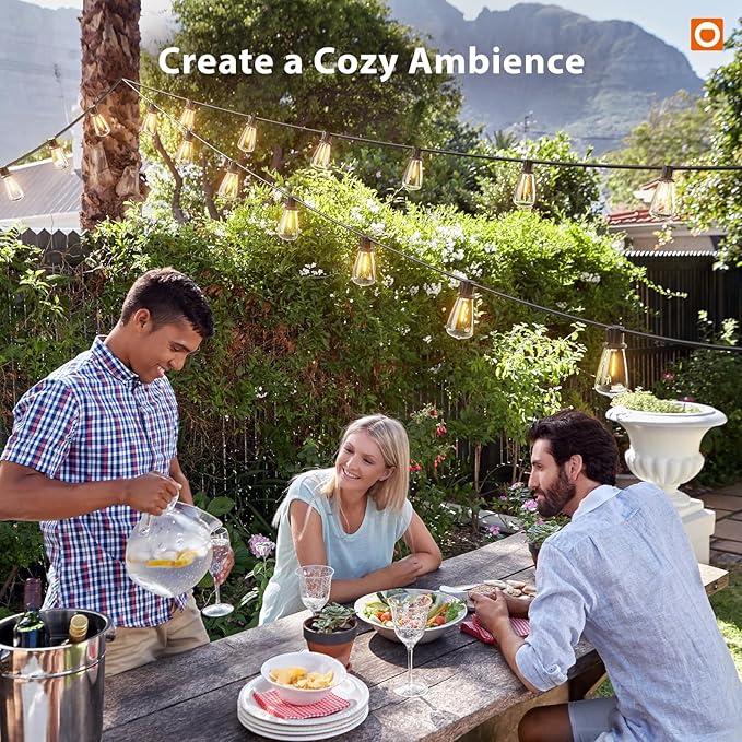 addlon 102FT(96+6) Solar String Lights Outdoor with Remote 48 LED Dimmable Waterproof Patio Hanging Lights (2FT Bulb Spacing) Long-Lasting Solar Light for Outside Yard Backyard Garden Camping