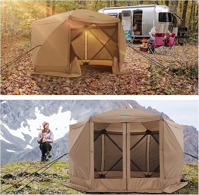 COBIZI 12x12 pop up Gazebo on Clearance Screen Tent for Camping Camping Outdoor Screened Gazebo &amp Canopy TentPortable Hub with Carrying Bag and Ground Stakes Khaki(Upgraded 2.0)