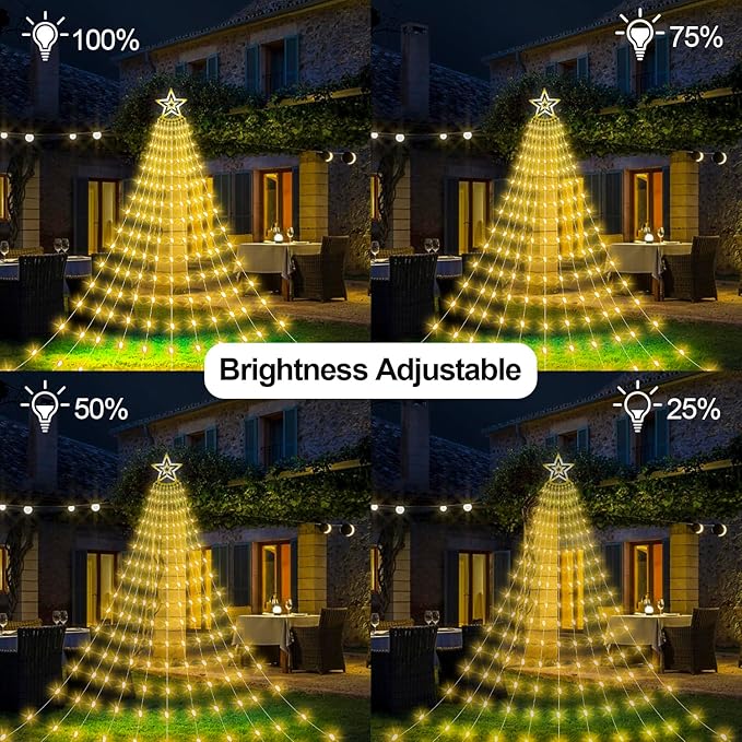 Christmas Decorations Star Lights Outdoor 23ft 11 Strand 818 LED Waterfall Tree Lights with 8 Modes Timer Remote Plug in Christmas Lights for Indoor Yard Patio Home Holiday Party Decor Warm White