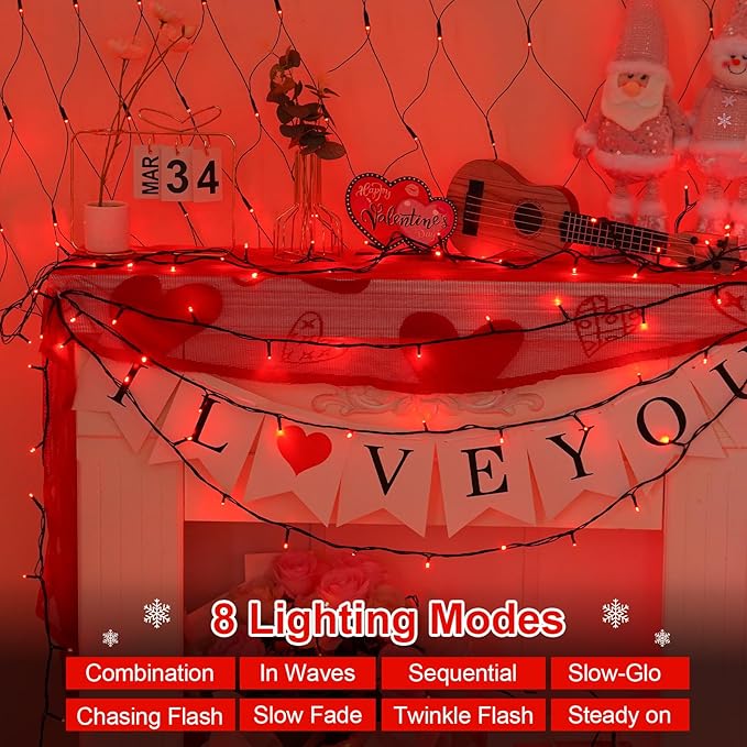 QITONG 500LED Red String Lights 165ft Christmas Lights Outdoor Waterproof with Plug in Green Wire Twinkle Fairy Lights Indoor with 8 Modes
