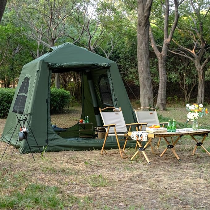 Inflatable Camping Tent with Hand Pump Waterproof Outdoor Blow up Tent 2-8 Person Oxford 4 Season Glamping Air Tent Cabin House with Mesh Windows &amp Door