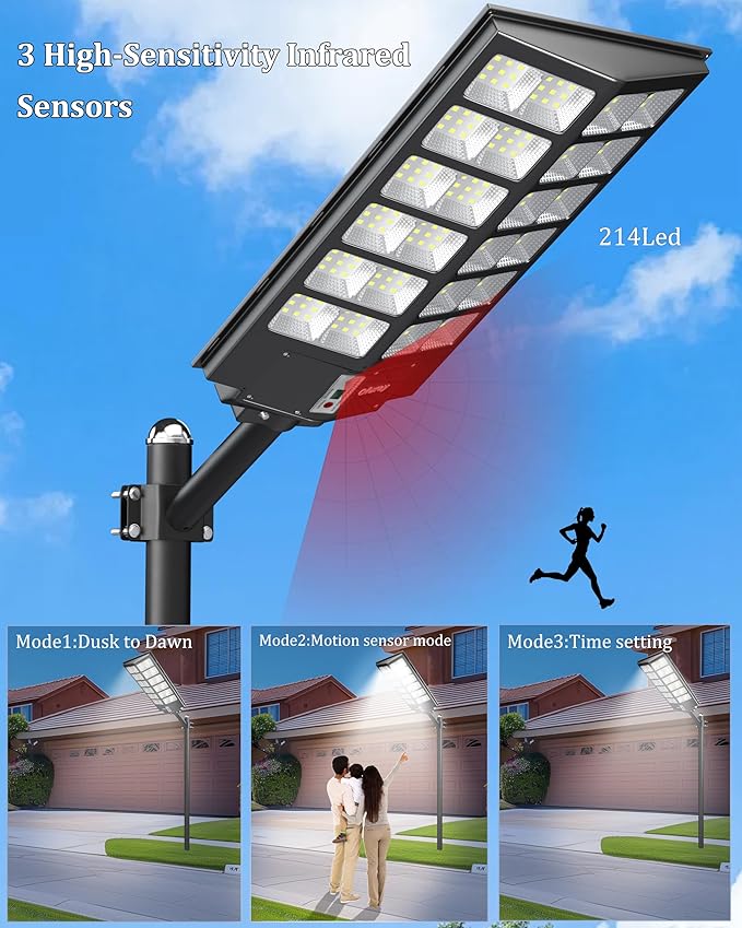 Ofuray Solar Street Lights OutdoorSolar Security Flood Lights Parking Lot Lights Commercial Dusk to Dawn 6500k Waterproof Led with Remote Control Motion for StreetCourtBarn (Of-9600W 660000Lm)