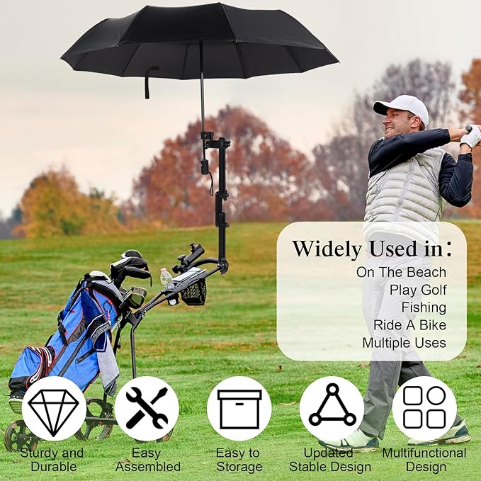 2 Pcs Beach Umbrella with Adjustable Universal Clamp Upf 50+ Automatic Open and Close Windproof Travel Portable Golf Umbrella for Beach Chair Stroller Fishing
