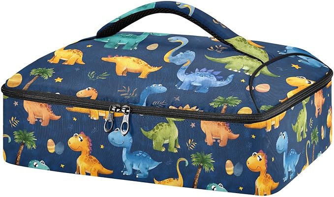 Casserole Carrier Playful Cartoon DinosaursInsulated Casserole Carrier for Hot or Cold Food Thermal Lunch Tote for Potluck Parties Picnic Beach Fits 9 x 13 Inches Baking Dish