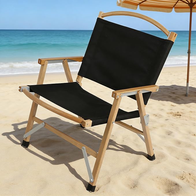Portable Folding Camping Chair - Beechwood Beach Chair for Camping Lawn Hiking Sports Hunting Fishing Patio &amp Backyard 300 lbs Capacity with Carry Bag(Black)