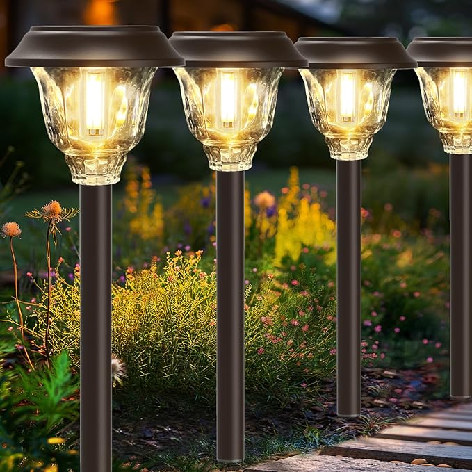 Solar Lights Outdoor Waterproof Glass Metal Solar Pathway Lights 6 Pack Outdoor Solar Lights for Garden Yard Driveway Brown