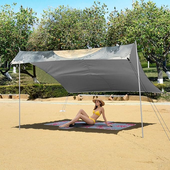 ALAZA Watercolor Moon Winter Deer Beach Tent Sun Shelter Portable Canopy Sunshade for Outdoor Camping Picnics Backyard Fun 10x9 ft