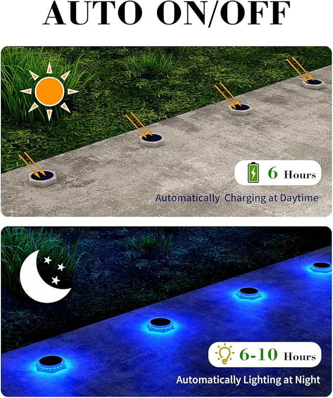 6 Packs Solar Driveway Lights Outdoor IP68 Waterproof Blue Deck Step Lights Solar Powered Solar Stair Light Stick on LED Light for Dock Garage Pool Fence Garden Pathway