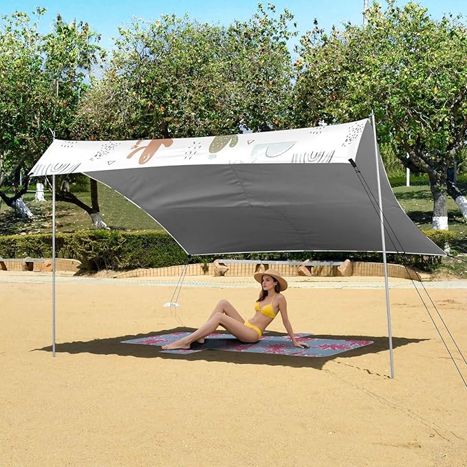 ALAZA Cactus Cacti Rainbow Beach Tent Sun Shelter UPF50+ Protection Beach Shade Canopy w/ 4 Sandbags for Outdoor Camping Fishing Backyard Fun Picnic 10x9 ft