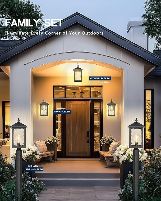 FEMILA Outdoor Post Lights 19 Aluminum Glass Lamp Posts Outdoor Lighting for Yard Pathway Entrance 4FYX103P-L BK SW