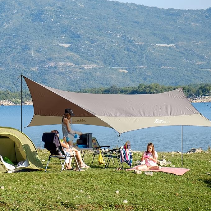 Forceatt 12x14FT Waterproof Camping Tarp with 2 Poles Sun Shelter for Car Tent Hammock in Camping Hiking Backpacking Garden and Traveling
