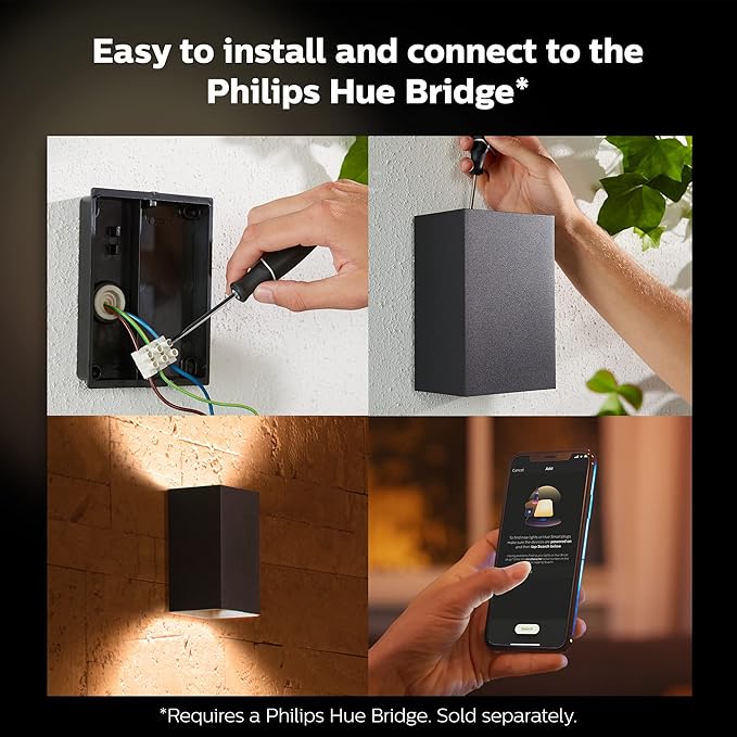Philips Hue Resonate Outdoor Smart Wall Light Black - White and Color Ambiance LED Color-Changing Light - 2 Pack - Requires Hue Bridge - Control with Hue App and Voice - Weatherproof