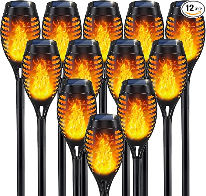 IkeeRuic Solar Flame Torch Lights for Outdoor Decoration 12Pack Outdoor Lights Solar Powered Waterproof LED Torches for Outside Decor Luces Solares Outdoor Decorations for Yard Patio Garden Art