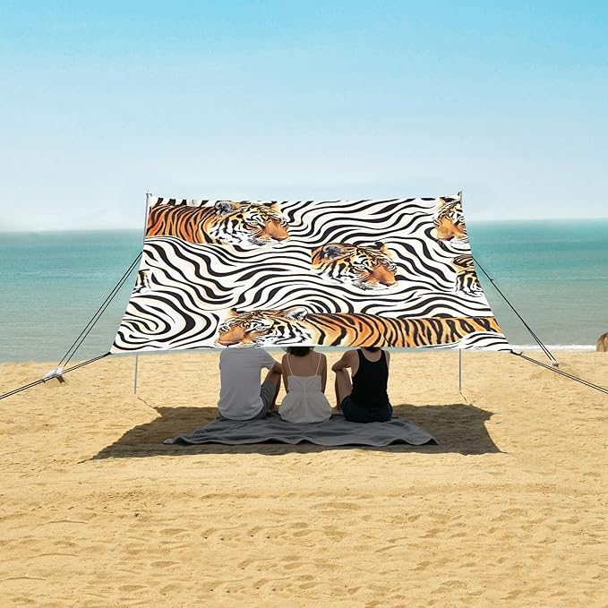 Tigers Camping Sun Shelter Beach Tent Portable Beach Sun Shade Outdoor Canopy for Camping Trips Fishing Picnic