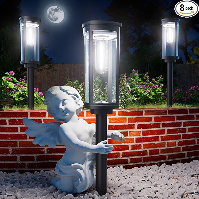 Solar Pathway Lights Outdoor Bright Solar Lights Outdoor IP65 Waterproof Landscape Lighting for Yard Patio Walkway Driveway Pathway (Cool White (Cylinder) 12 Pack)