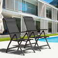Domi Patio Outdoor Sling Chairs Set of 2 Folding Outdoor Reclining Camping Chairs with Armrest Adjustable High Backrest Portable Chair