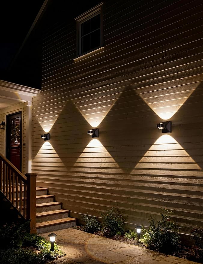 Tubicen LED Exterior Wall Lights Hardwired Bright Outdoor Waterproof Wall Sconce Up Down Fence Lights 8W Dimmable Modern Outdoor Wall Light for Outside Patio Porch Garage Garden Yard Black