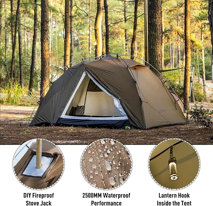 POMOLY Camping Hot Tent Wood Stove Tents Dune Solo Portable Tents with Inner Tent for 1 Person Hiking Hunting Backpacking