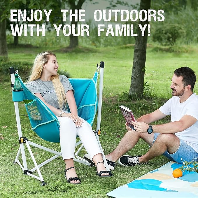 Portal Hammock Camping Chair Folding Rocking Chair Portable Swinging Chair with Cup Holder for Outdoor Lawn Backyard Patio Car Camp Sports ConcertsSupport 350 lbs Blue 2 Pack