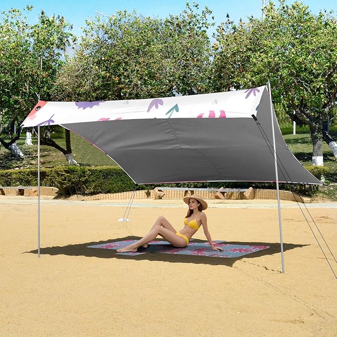 Red Purple Dinosaur Camping Sun Shelter Beach Tent Portable Beach Sun Shade Outdoor Canopy for Camping Trips Fishing Picnic