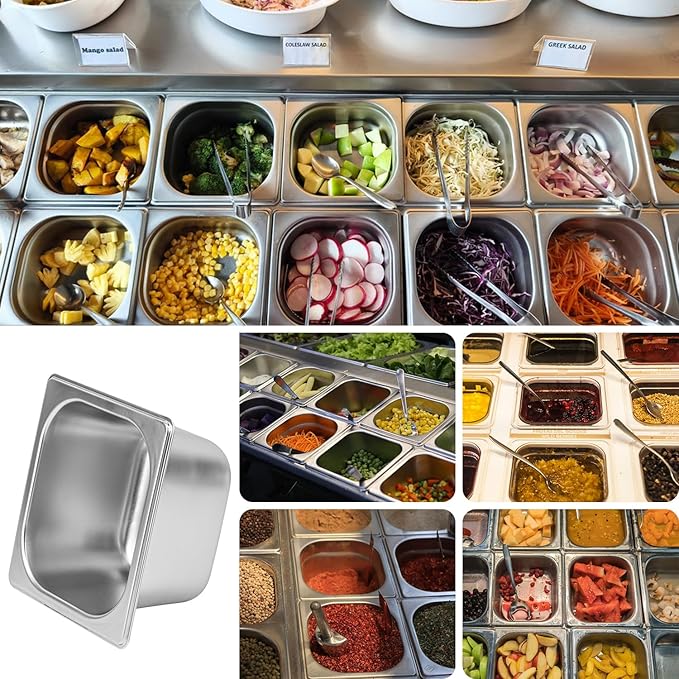6 Pack 1/6 by 4-Inch Steam Table Pan201 Stainless Steel Anti-Jamming Steam Pan for Catering Buffet Restaurant Cake Shop Kitchen