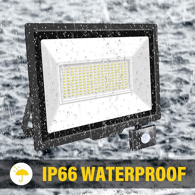 150W Motion Sensor Flood Light Outdoor 15000 LM Outdoor LED Spotlight IP66 Waterproof 6000K Daylight Security Lights for Garden Garage Yard Sports Ground 110V