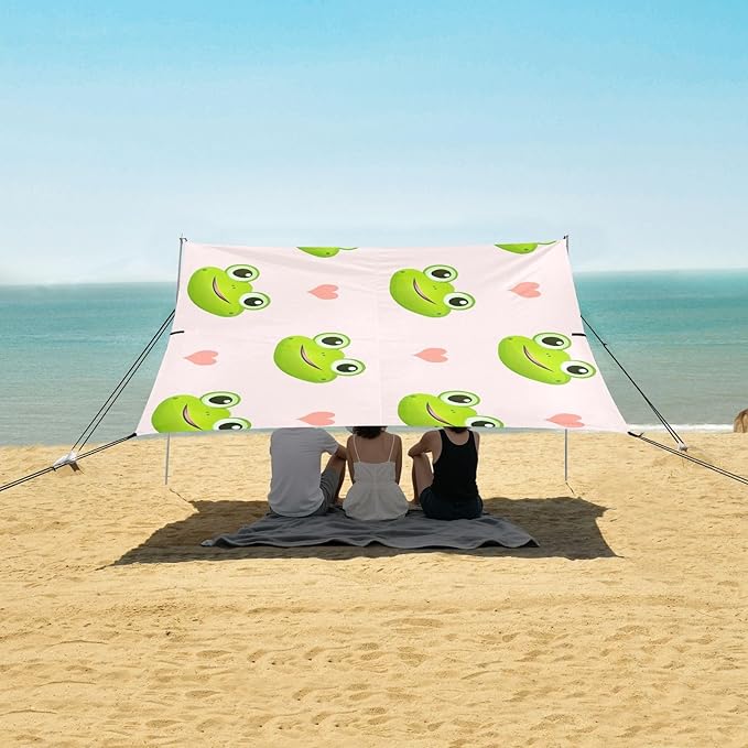 Cute Funny FrogCamping Sun Shelters 9.2 x 10.5 FT Beach Canopy Tent Sun Shade with Carrying Bag for Camping Trips Fishing Backyard Fun or Picnics 21341712