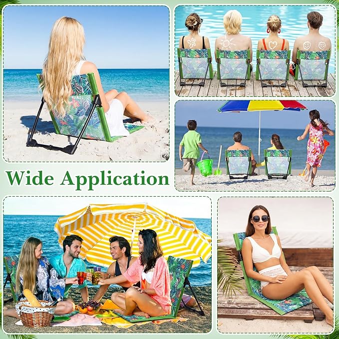 4 Pack Foldable Pool Chairs Portable Poolside Chairs for Edge of Pool with Storage Bag Folding Beach Floor Seat Outdoor Flip Lounge Seat for Side Lawn Picnic Camping Party