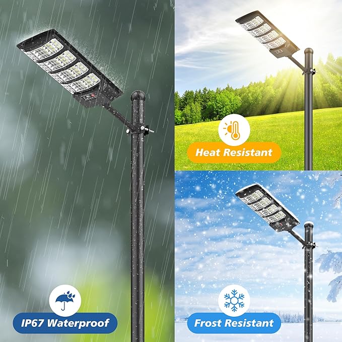 Solar Lights Outdoor Waterproof - Super Bright Solar Street Lights Outdoor Dusk to Dawn with Motion Sensor and Remote Control Wide Angle Commercial LED Street Light IP67 Waterproof 4 Packs