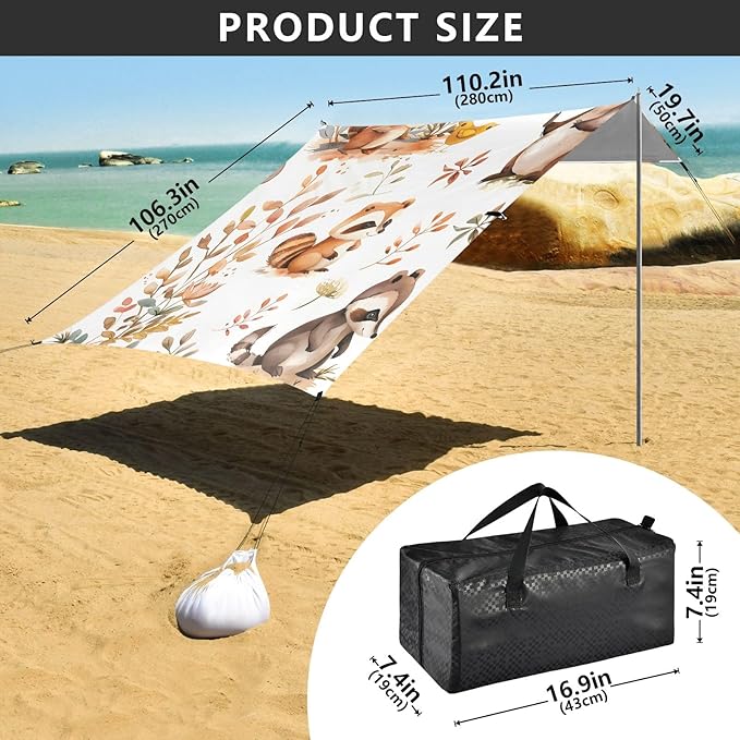 Bear Fox Raccoon Squirrel Duck Camping Sun Shelter Beach Tent Portable Beach Sun Shade Outdoor Canopy for Camping Trips Fishing Picnic