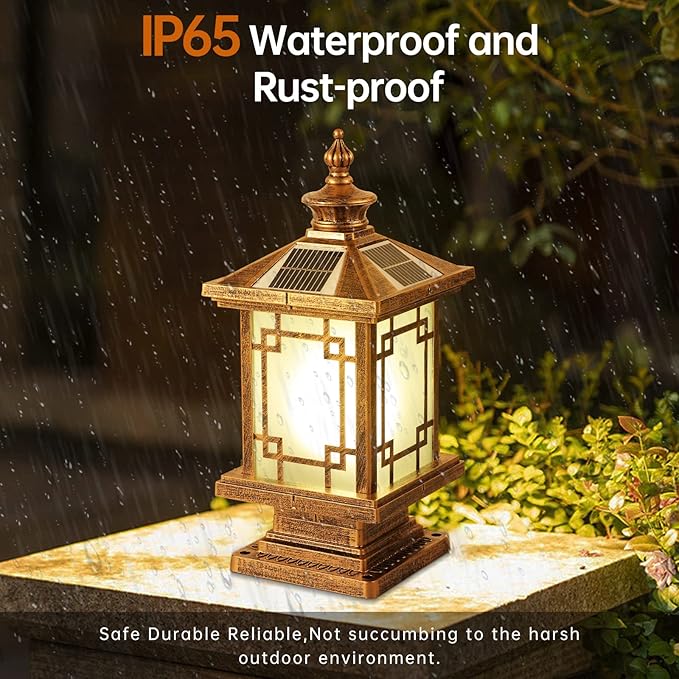 LED Solar Post Light Outdoor Aluminum Fence Post Cap Lamp Remote Control Dimmable Pillar Lights Solar IP65 Waterproof Column Light 15.7 X 7.3 Pillar Pedestal Lantern for Garden Yard