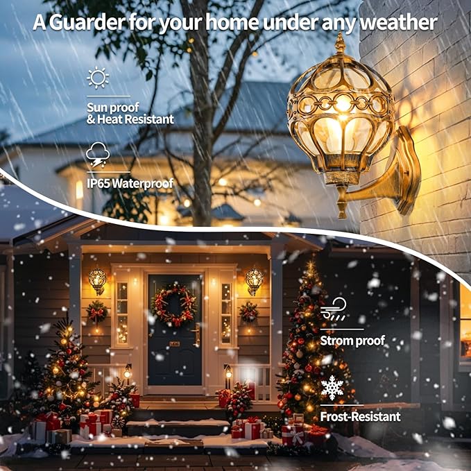 Globe Outdoor Wall Lights Fixtures Anti Rust Gold Sphere Porch Wall LightAluminum Waterproof Outside spherical hardwired Lights for House Patio Porch Backyard Garage Front Door No SensorGeneral