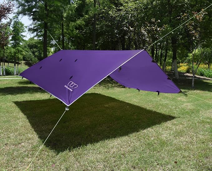 Gold Armour Rainfly Tarp Hammock Premium 14.7ft/12ft/10ft/8ft Rain Fly Cover Waterproof Ultralight Camping Shelter Canopy Survival Equipment Gear Camping Tent Accessories (Purple 14.7ft x 12ft)