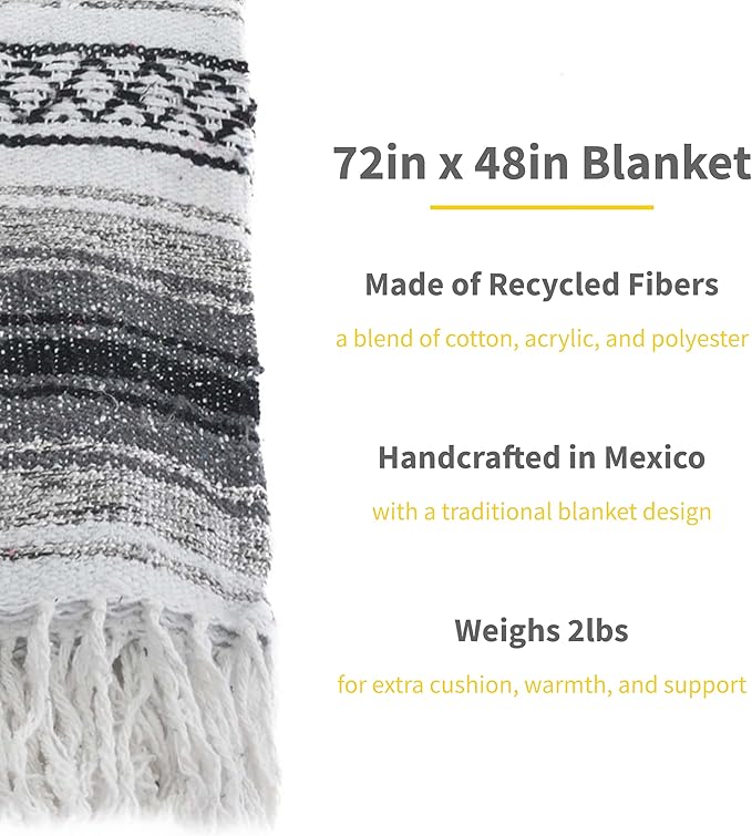 Cozumel Authentic Mexican Blankets (10-Pack) - 72x48 Woven in Mexico - Serape Throw Blanket for Yoga Studio Outdoor Picnic/Camping/Beach Saddle Blanket Bed/Home Decor (Assorted Random)