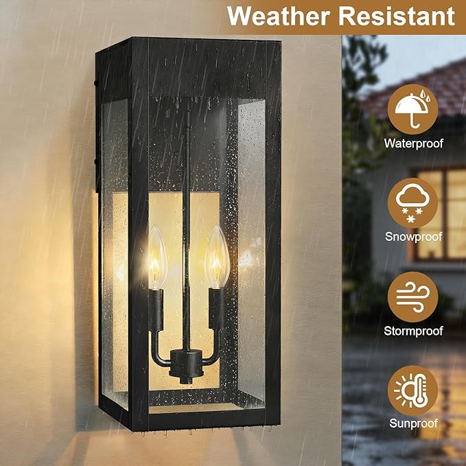 2-Pack 17.87 Extra Large Outdoor Wall Lights with GFCI Outlet Black 2-Light Porch Lights Outdoor Waterproof Exterior Lamp with E12 Sockets for House Porch Patio Garage