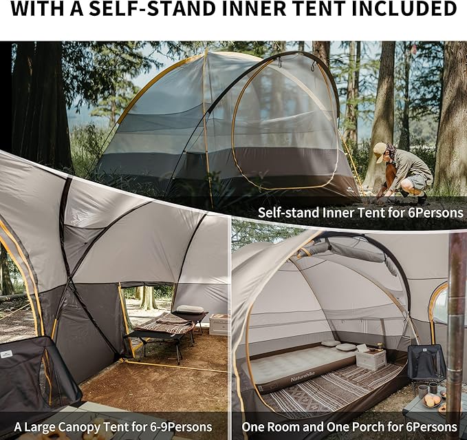 Naturehike KOTA 4/6/8 Person Camping Tent Double Layer Waterproof 4 Person 6 Person 8 Person Tents for Camping Large and Tall Family Tent with Vestibules Porch