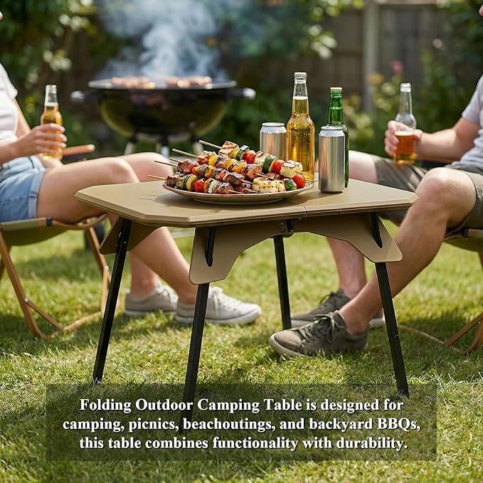 LiveGo Outdoor Foldable Camping Table Portable Lightweight Picnic Table with Height Adjustable Legs Collapsible &amp Carry Bag Dining Table for Kitchen Garden Beach Fishing BBQ Indoor Outdoor