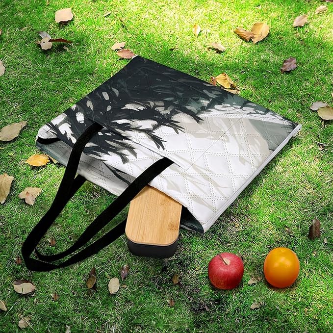 Zipper Hand Drawn Two Pine Trees Style Picnic Mat Suitable for Travel Camping Park Or Home Use