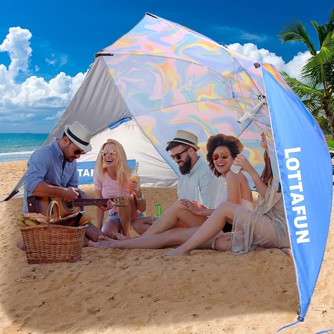 Beach Shelter Umbrella Premiere UPF 50+ Umbrella Shelter for Sun and Rain Protection for Adult (10-FootBlue Stripe)
