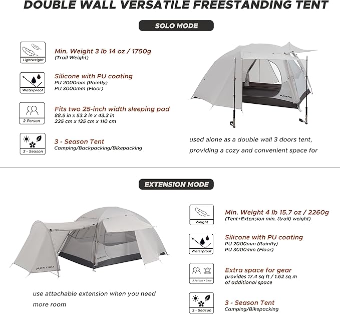 Triphyr Backpacking Tent with F-Nexus Extension 2-Person Combo Attachable Extension Shelter Lightweight 2 Person Tent for Backpacking Camping Hiking &amp Biking