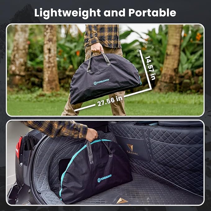 FUNDANGO All in One Tailgate Table Portable Beach Table with Cup Holders Camping Table Foldable with Side Pockets Carry Bag for Camp Outdoor Sand Beach Picnic Fishing Tailgating Essentials