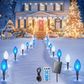 Minetom Solar Double C9 Strawberry Christmas Pathway Lights Outdoor -16FT 10 LED C9 Christma Lights with Timer8 ModesSolar Christmas Outdoor Decorations for Lawn Outside Walkway Blue White