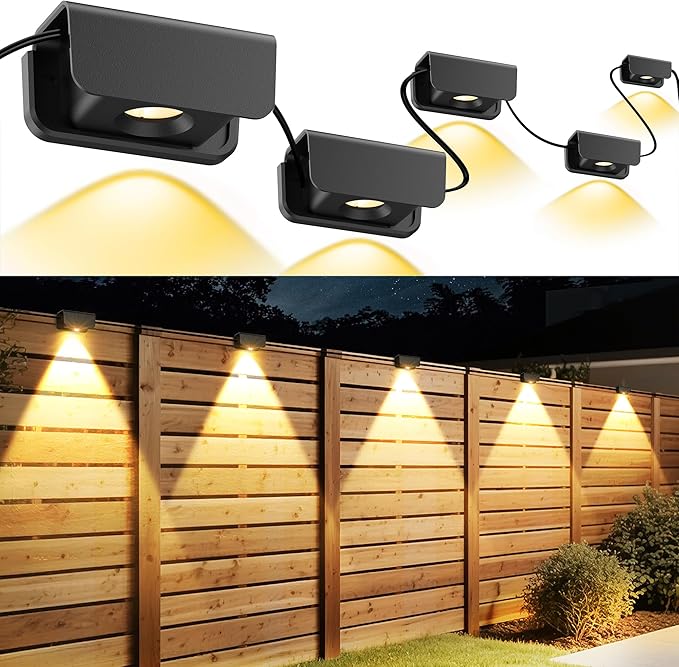 Fence Lights Outdoor IP65 Waterproof Deck Light with 45.93ft Cable Warm White Step Lights for Stairs Step Yard Patio and Pathway (10 Pack)