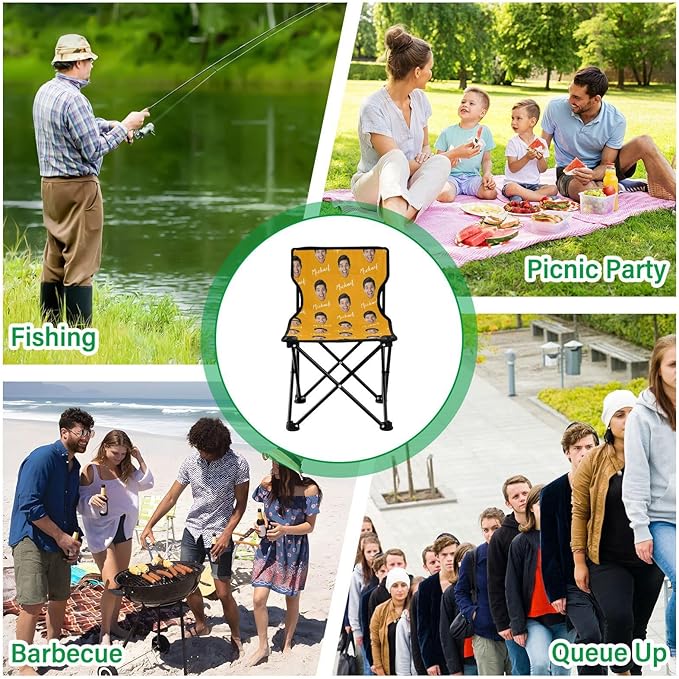Sinestour Orange Custom Photo Folding Camping Chair for Teen Child Personalized Name 14.6×14.6in Portable Outdoor Chair with Carry Bag for Travel Picnic Barbeques
